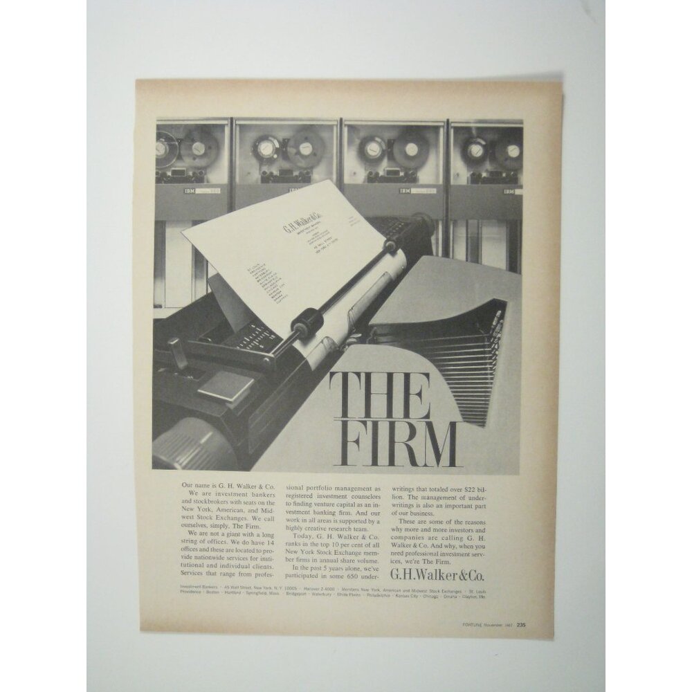 GH Walker Co Advertising Print 1967 The Firm Computer Bank